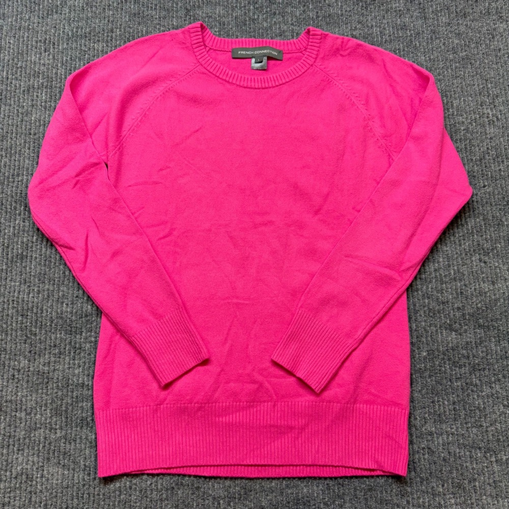 French Connection Womens Large Hot Pink Raglan Crew Neck Knit Sweater Cotton